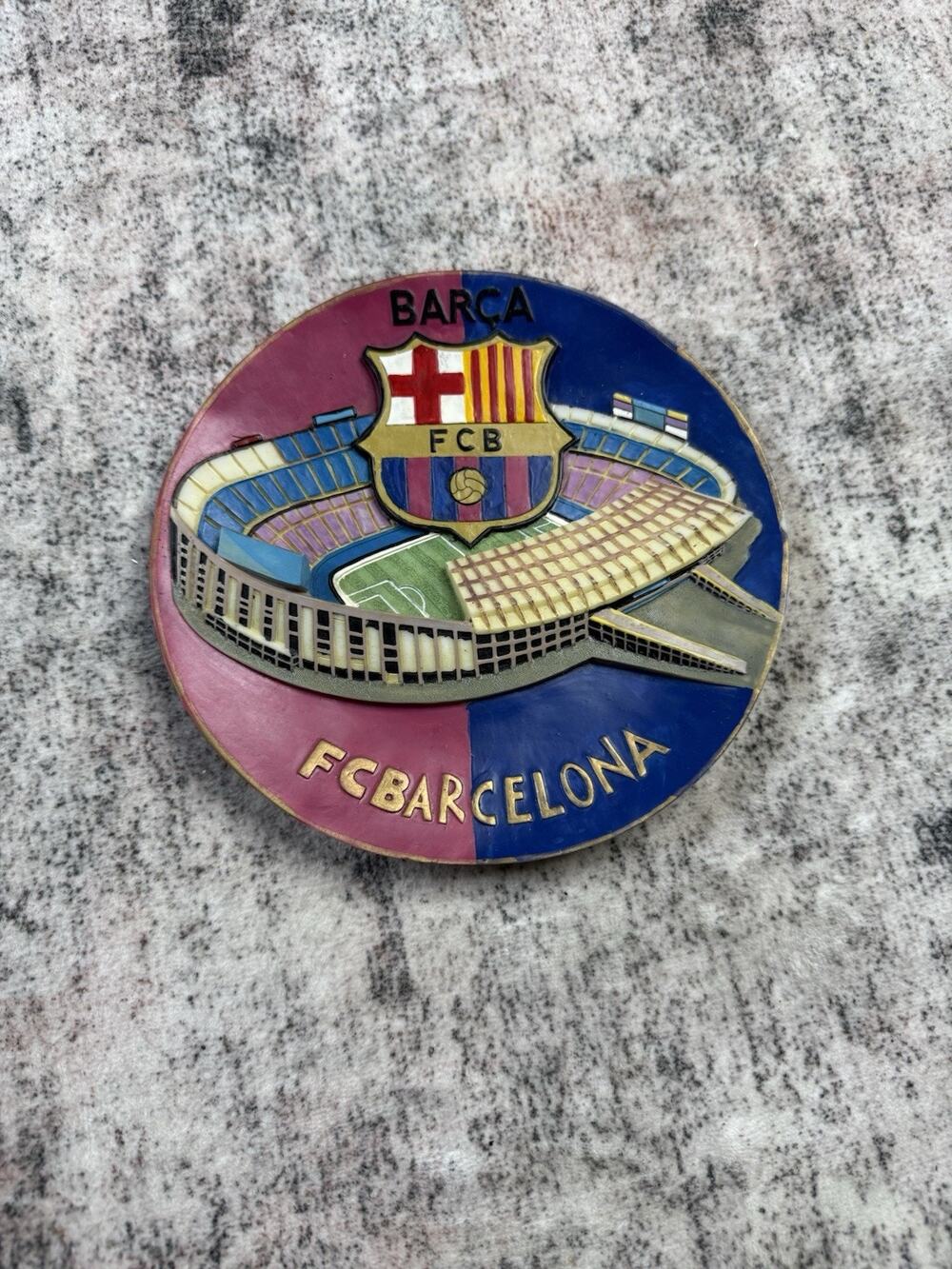 Vintage Ceramic Wall Hanging 3D Logo Barca FCB Arcelona Handmade Futbol Club 6"